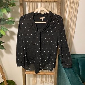 Juicy Couture Pearl Drop Long Sleeve Blouse In Black